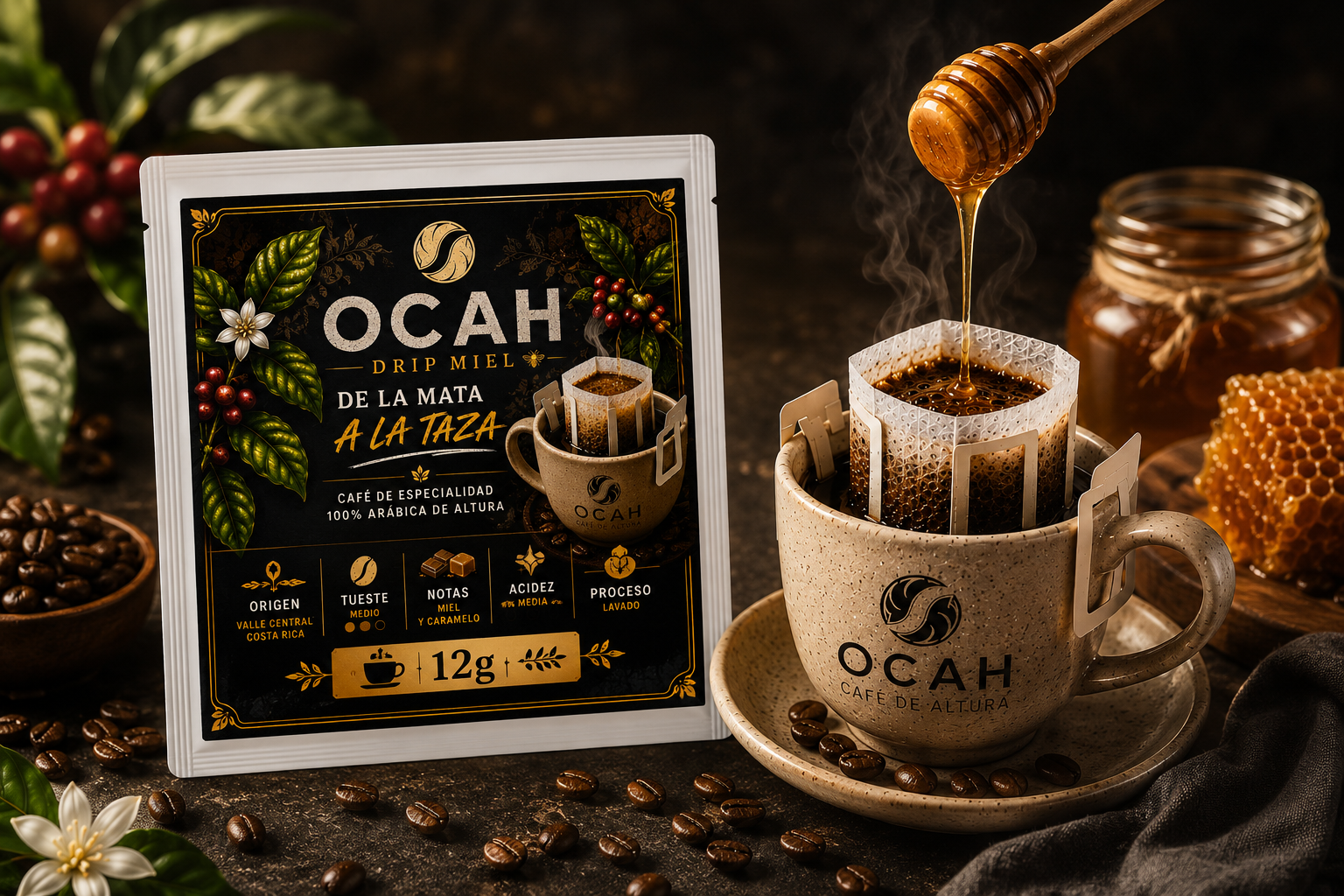 Filtros individuales de café OCAH Miel de GrupoBerith para preparación con proceso Honey en taza de 85 ml.