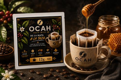Filtros individuales de café OCAH Miel de GrupoBerith para preparación con proceso Honey en taza de 85 ml.