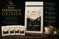 Paquete de café Geisha de alta gama de GrupoBerith, muestra las bolsas de café premium con detalles elegantes.