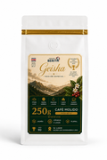 Paquete de café de alta gama GrupoBerith con mezcla Premium, Miel y Geisha en presentación sobre fondo blanco.