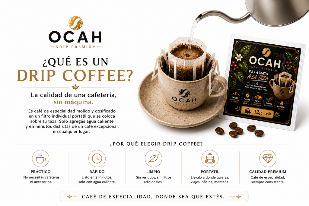 Filtros de café Drip Premium OCAH de GrupoBerith, ideales para preparar café de especialidad en taza de 85 ml.